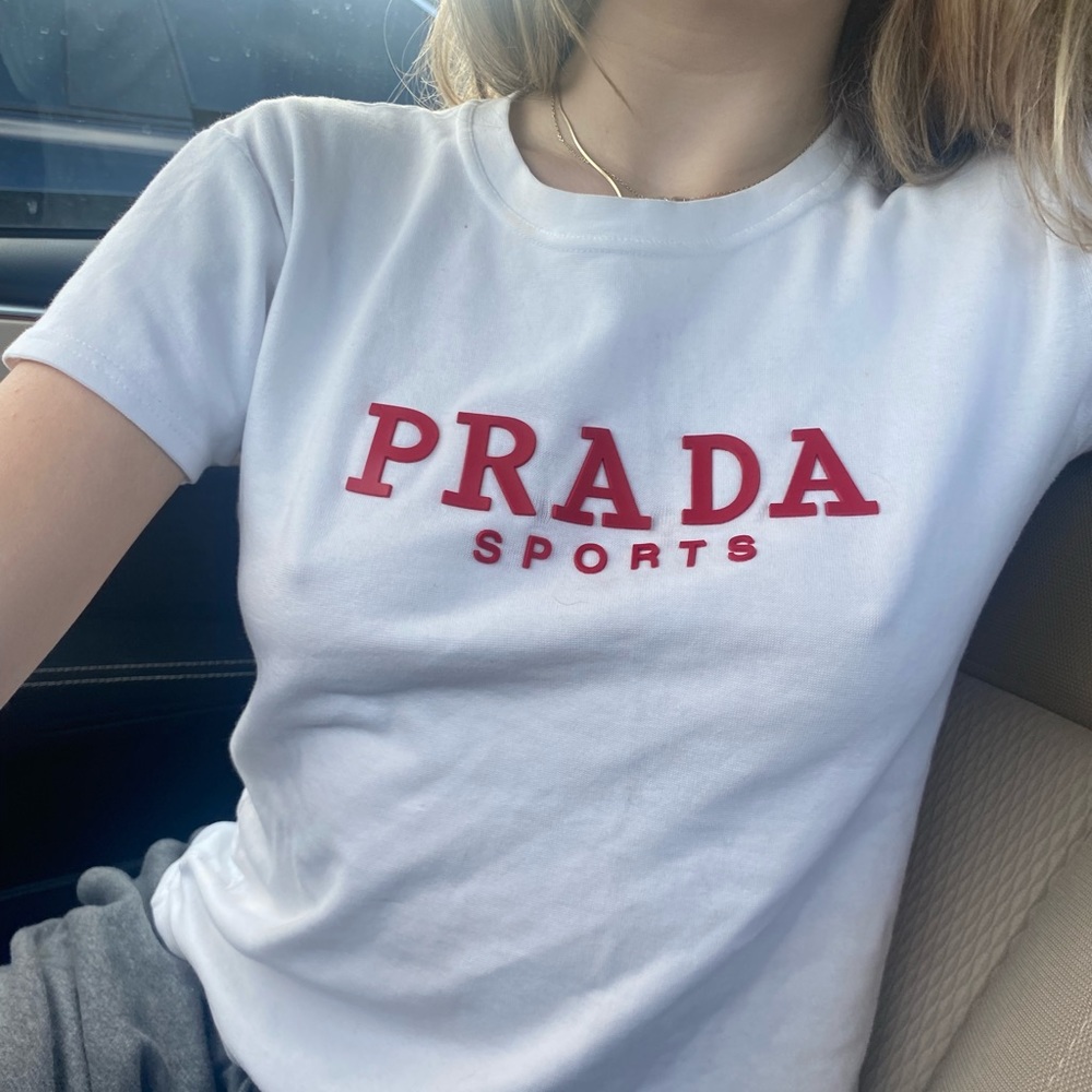Prada sport logo tee white and red
